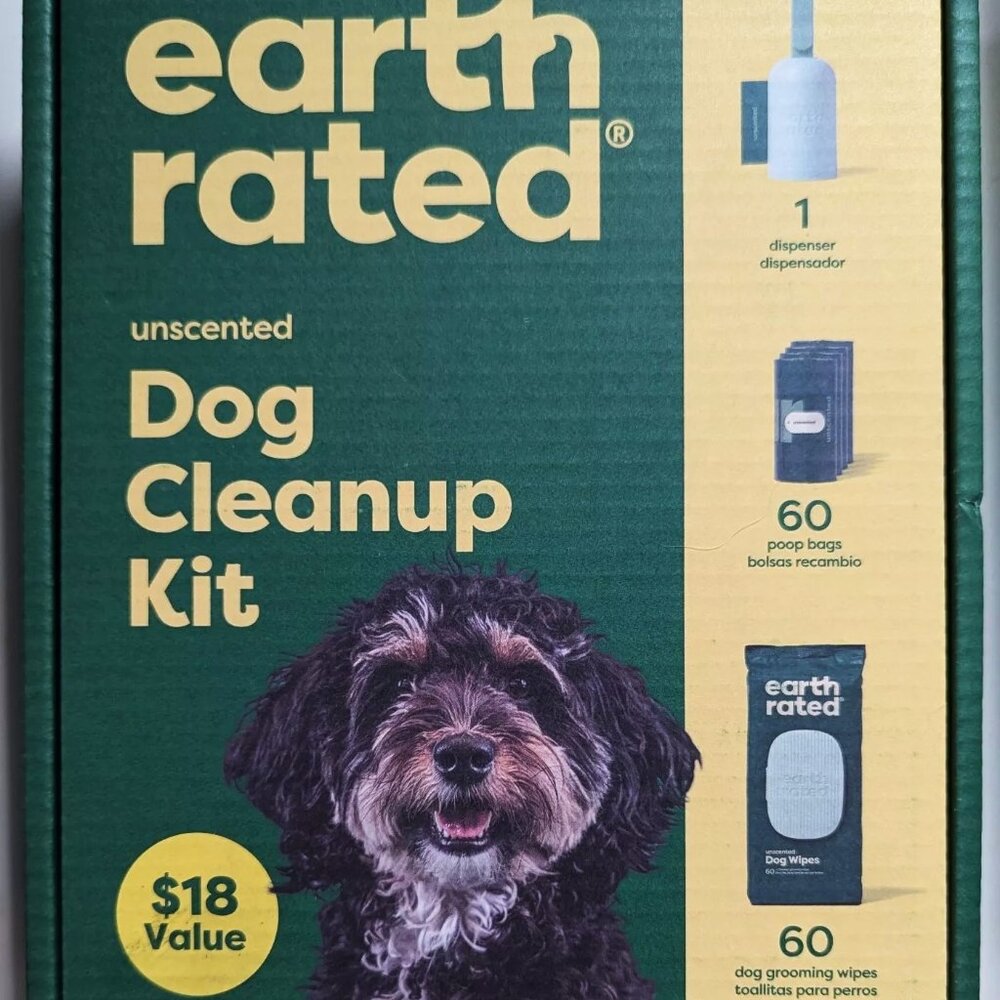 NEW!! Earth Rated Dog Cleanup Kit - All New Dispenser, Bags and Wipes! Unscented